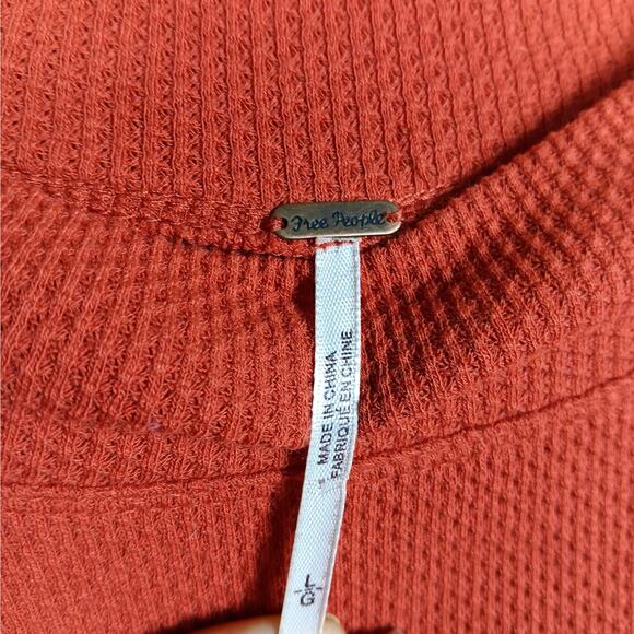 Free People Orange Boho “Switch It Up Thermal” Long Sleeve Knitted Top Size L - Picture 6 of 6
